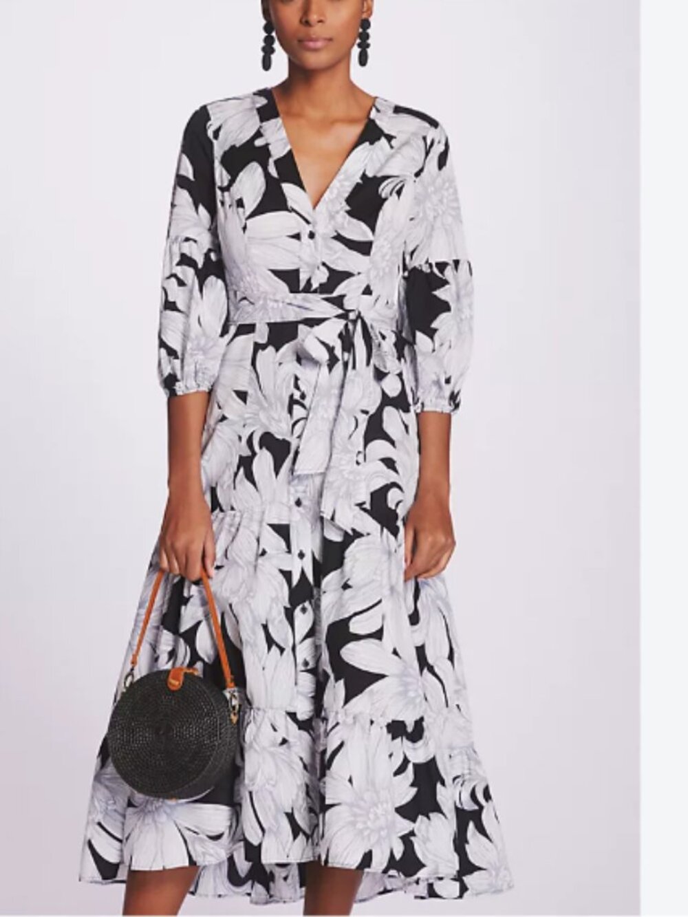 Anthropologie Maeve Puff-Sleeved Midi Dress Floral Voluminous Button Cotton 18W